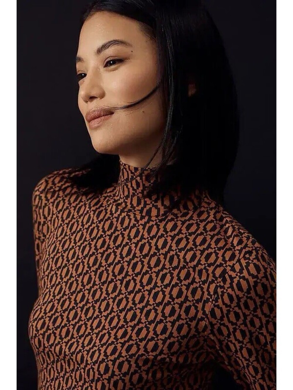 MAEVE by Anthropologie NWT Women’s Printed Turtleneck Top In Brown Motif-Size XS